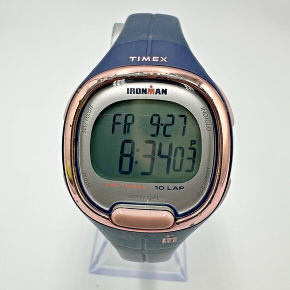 Timex Ironman Digital Watch Women Blue Pink Indiglo Dial New Battery 9 Inch - Picture 1 of 14